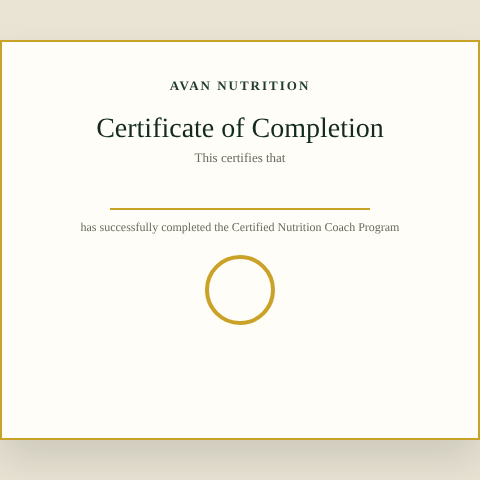 Avan Nutrition Certificate of Completion preview
